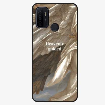 Divine Winged Grace Glass Case showing flat back view with elegant wing inspired artwork and glossy glass finish.