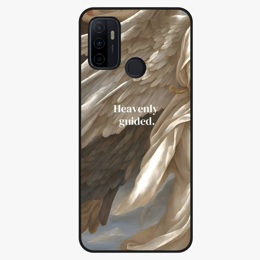 Divine Winged Grace Glass Case showing flat back view with elegant wing inspired artwork and glossy glass finish.