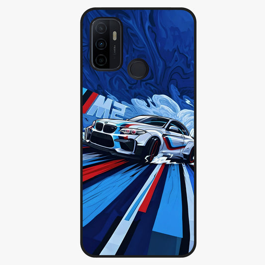 Drift Power Rush Glass Case showing flat back view with dynamic racing inspired artwork and glossy glass finish.