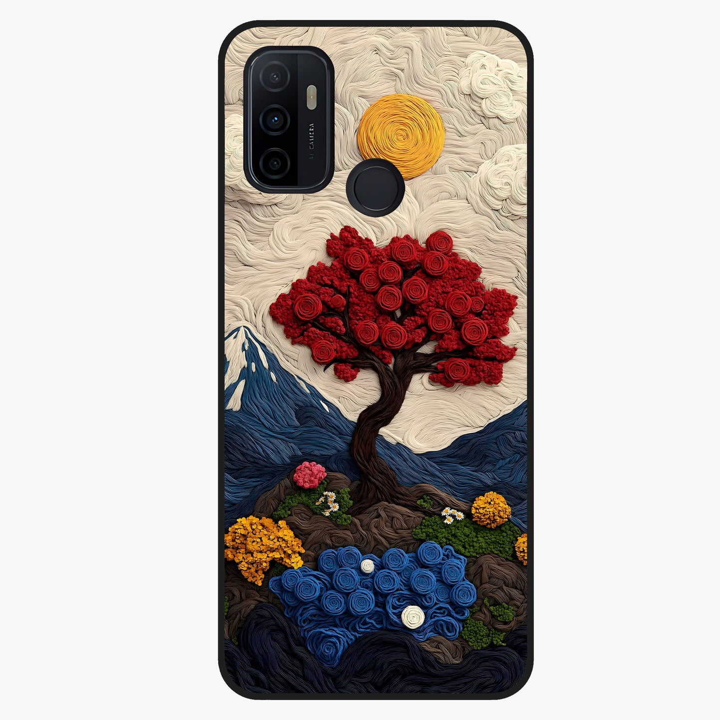 Eternal Nature Tapestry Glass Case showing flat back view with intricate nature tapestry artwork and glossy glass finish.