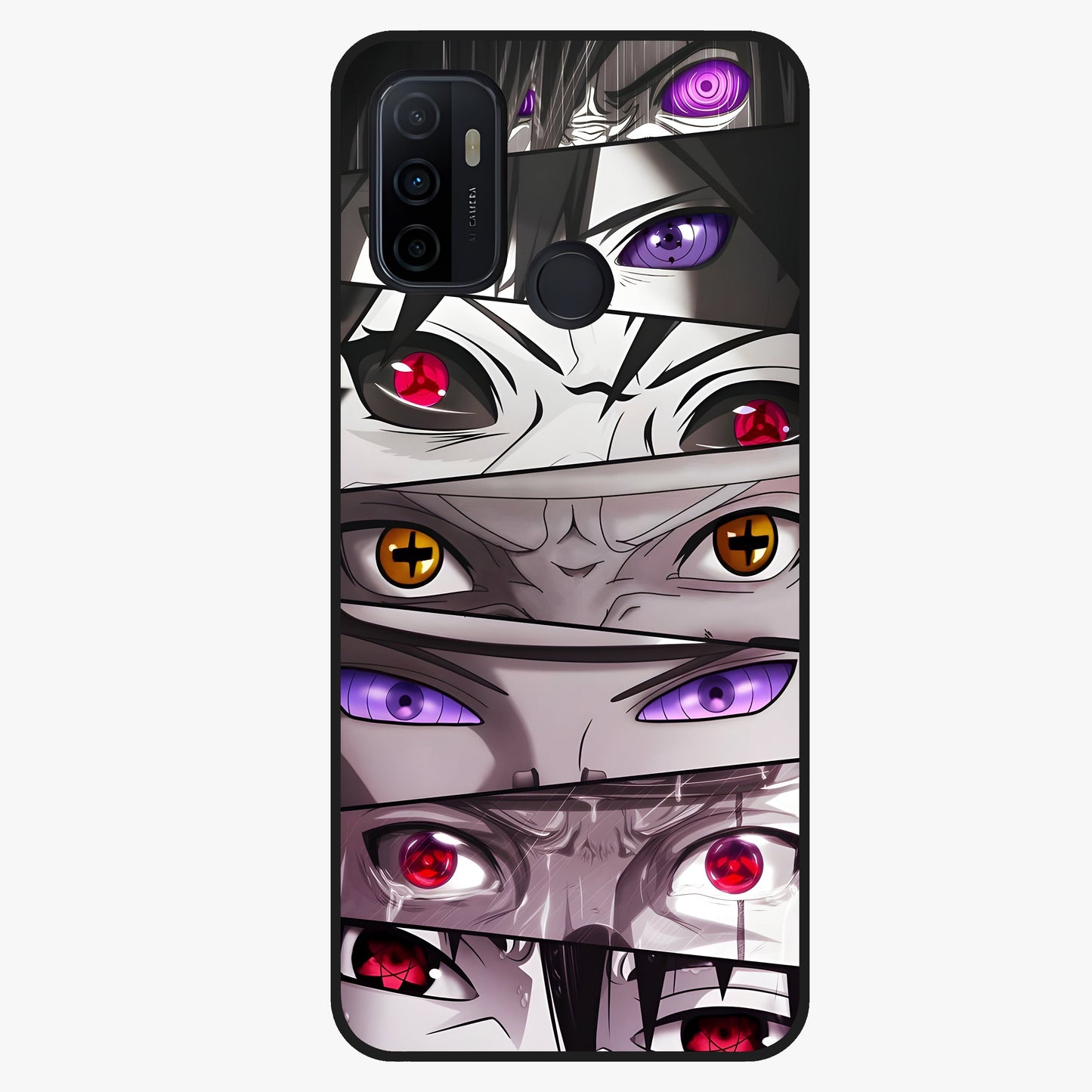 Eyes of Destiny Glass Case showing flat back view with striking eye themed artwork and glossy glass finish.