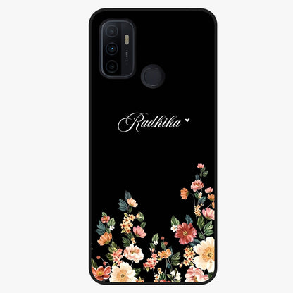 Floral Design With a Custom Personalized Name Glass Case showing flat back view with floral artwork and personalized name design.
