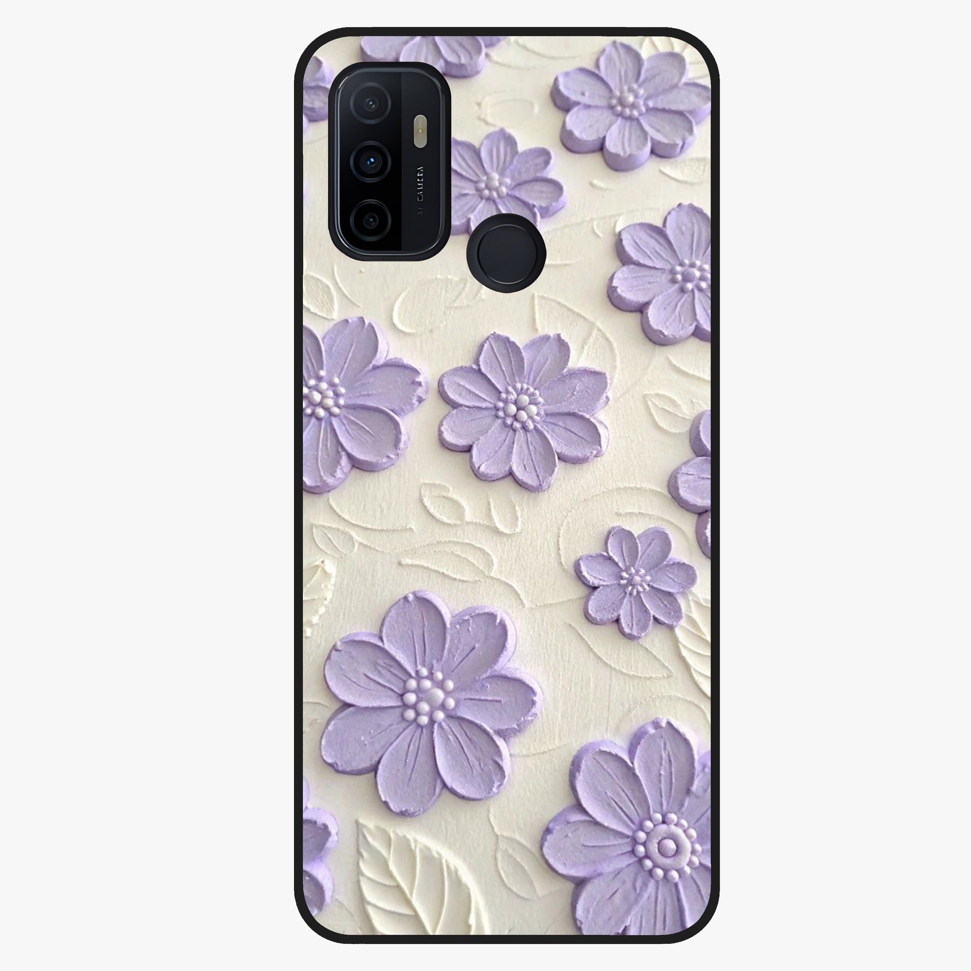 Floral Wall Art With Purple Flowers Glass Case showing flat back view with purple flower artwork and glossy glass finish.