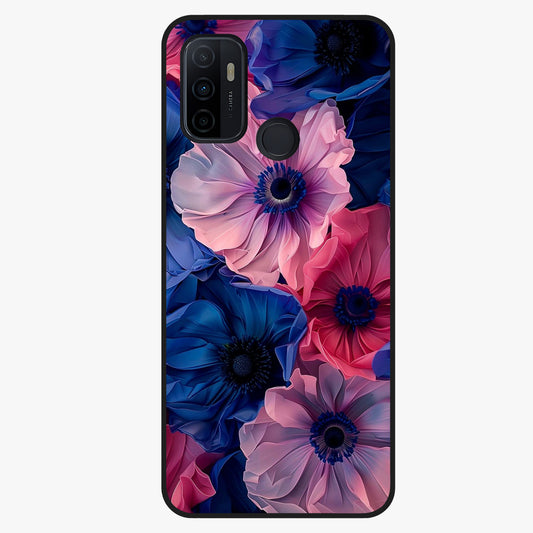 Flower Paper Art Pattern Glass Case showing flat back view with paper cut style floral artwork and glossy glass finish.