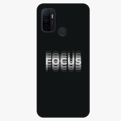 Focus Mode On Glass Case showing flat back view with bold motivational typography design and glossy glass finish.