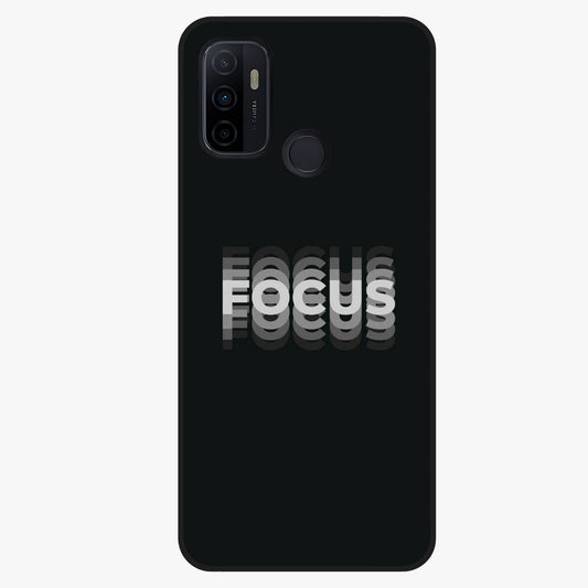 Focus Mode On Glass Case showing flat back view with bold motivational typography design and glossy glass finish.