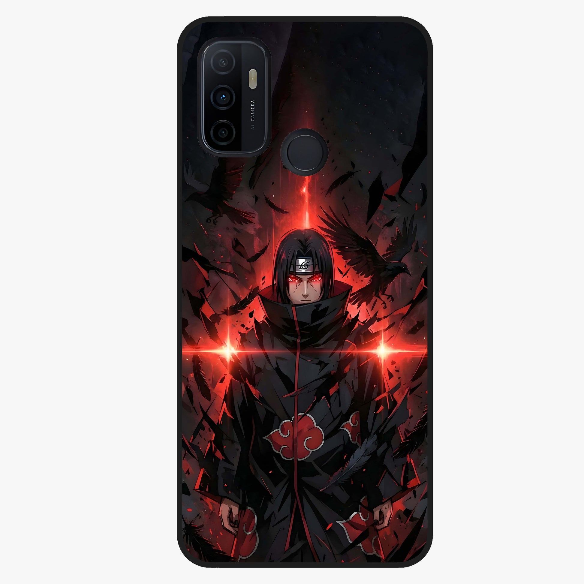 Focused Blade Discipline Glass Case showing flat back view with warrior sword themed artwork and glossy glass finish.