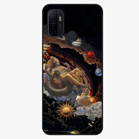 Galactic Divine God Glass Case showing flat back view with divine cosmic themed artwork and glossy glass finish.