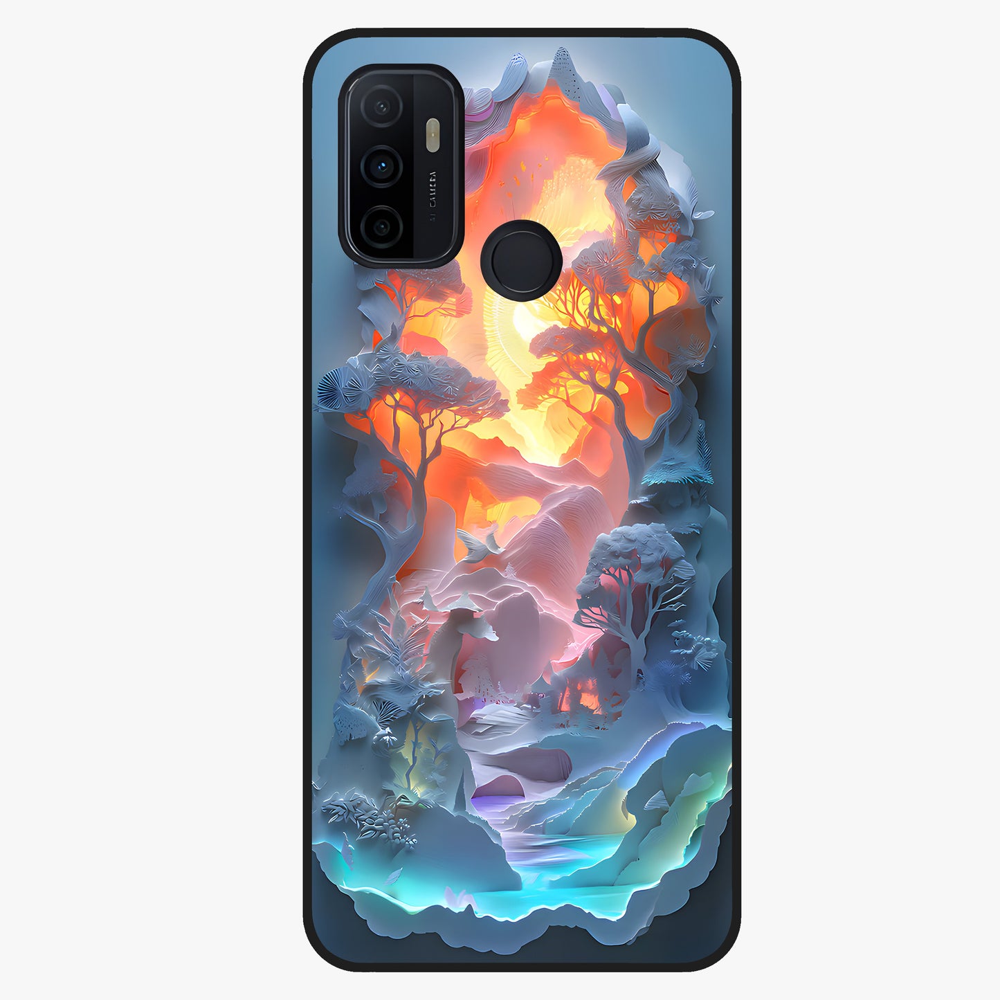 Glow Forest Portal Glass Case showing flat back view with glowing forest portal artwork and glossy glass finish.
