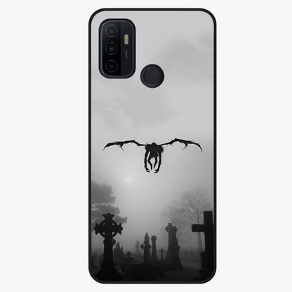 Graveyard Shadow Descent Glass Case showing flat back view with dark graveyard themed artwork and glossy glass finish.