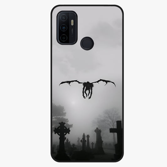 Graveyard Shadow Descent Glass Case showing flat back view with dark graveyard themed artwork and glossy glass finish.