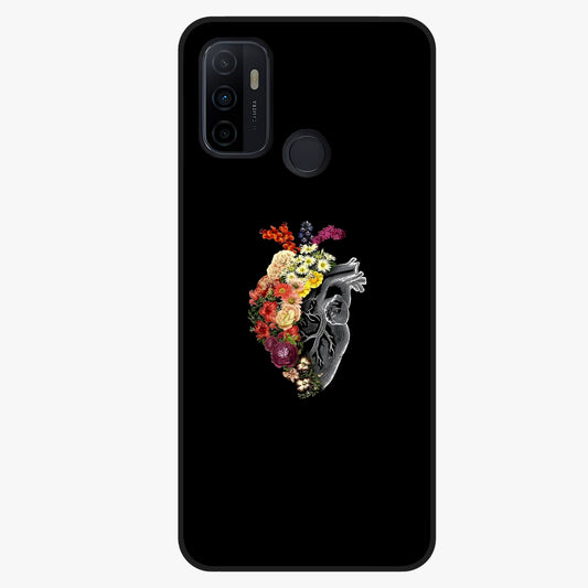 Heart With Flowers Glass Case showing flat back view with heart shaped floral artwork and glossy glass finish.