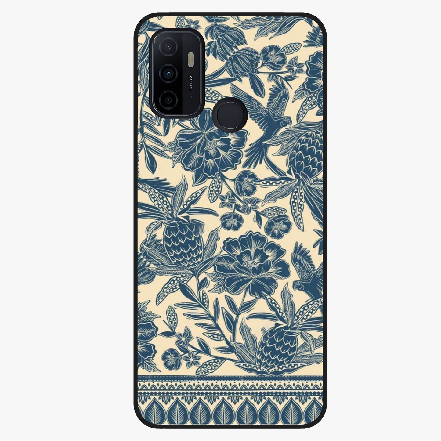 Heirloom Wild Bloom Glass Case showing flat back view with vintage inspired wild flower artwork and glossy glass finish.