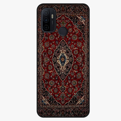 Heritage Carpet Royale Glass Case showing flat back view with ornate Persian carpet inspired pattern and glossy glass finish.
