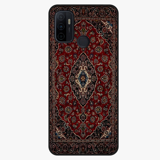 Heritage Carpet Royale Glass Case showing flat back view with ornate Persian carpet inspired pattern and glossy glass finish.