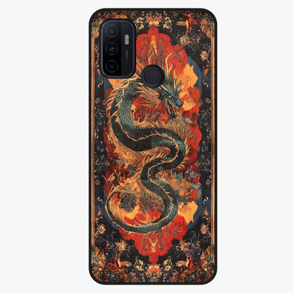 Inferno Dragon Soul Glass Case showing flat back view with fiery dragon artwork and glossy glass finish.