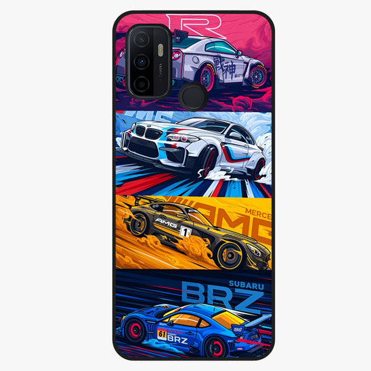 JDM Sports Car Glass Case showing flat back view with high performance sports car artwork and glossy glass finish.