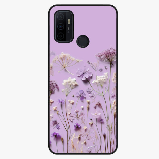 Lavender Blossom Dream Glass Case showing flat back view with soft lavender floral artwork and glossy glass finish.