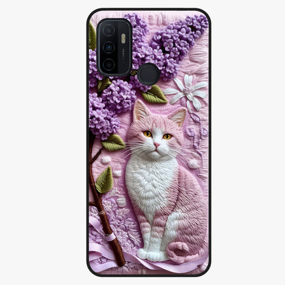 Lavender Cat Whimsy Glass Case showing flat back view with cute lavender cat artwork and glossy glass finish.
