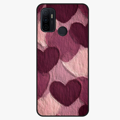 Layered Paper Hearts Glass Case showing flat back view with layered paper heart artwork and glossy glass finish.