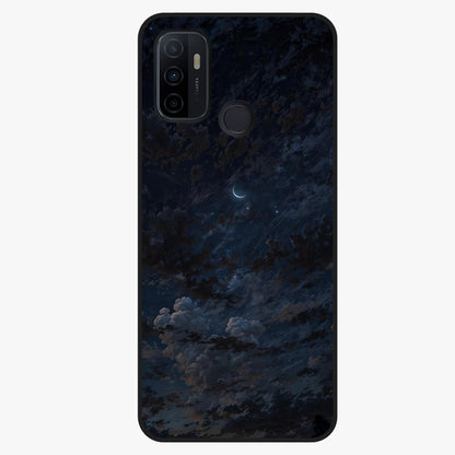 Lunar Veil Silence Glass Case showing flat back view with mystical moon veil artwork and glossy glass finish.