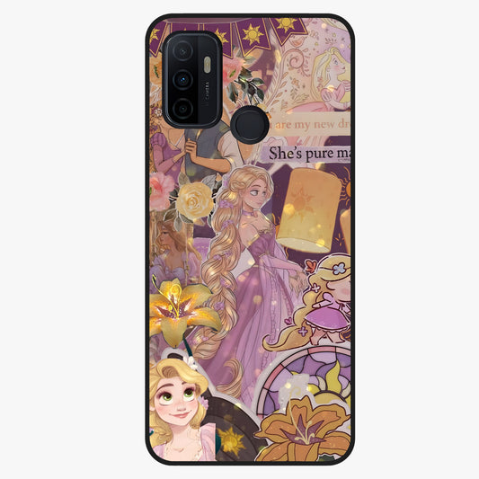 Magical Tangled Dream Glass Case showing flat back view with dreamy tangled artwork and glossy glass finish.