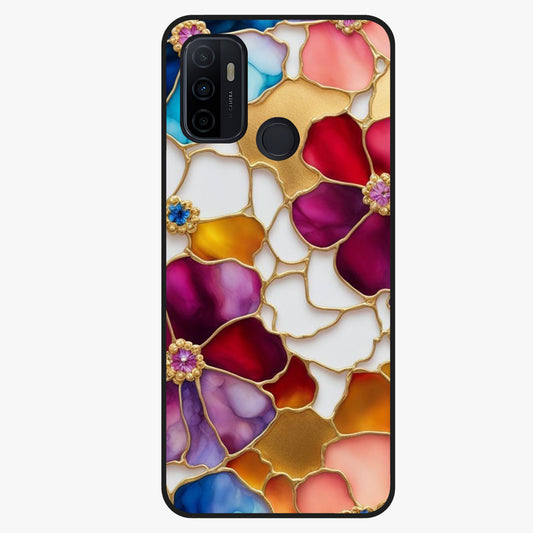 Marble Flower Pattern Glass Case showing flat back view with marble texture floral artwork and glossy glass finish.