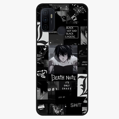 Midnight Chaos Mind Glass Case showing flat back view with abstract dark themed artwork and glossy glass finish.