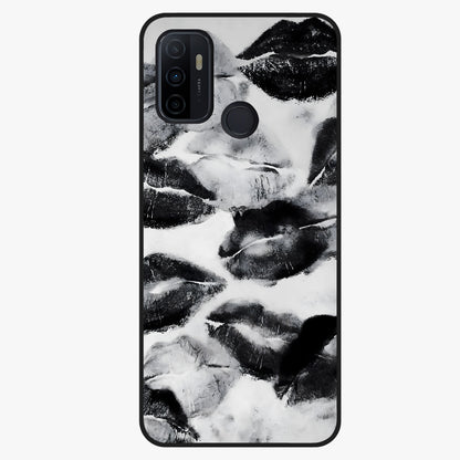 Midnight Kiss Marks Glass Case showing flat back view with lipstick kiss mark artwork and glossy glass finish.