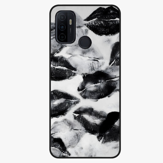Midnight Kiss Marks Glass Case showing flat back view with lipstick kiss mark artwork and glossy glass finish.