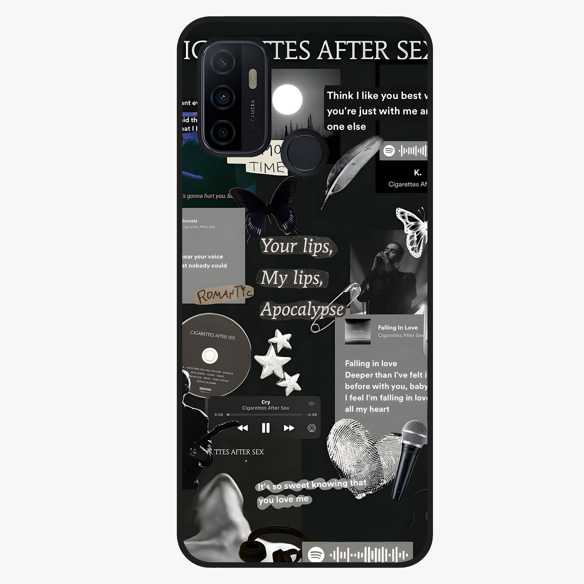 Midnight Love Echo Glass Case showing flat back view with romantic midnight themed artwork and glossy glass finish.