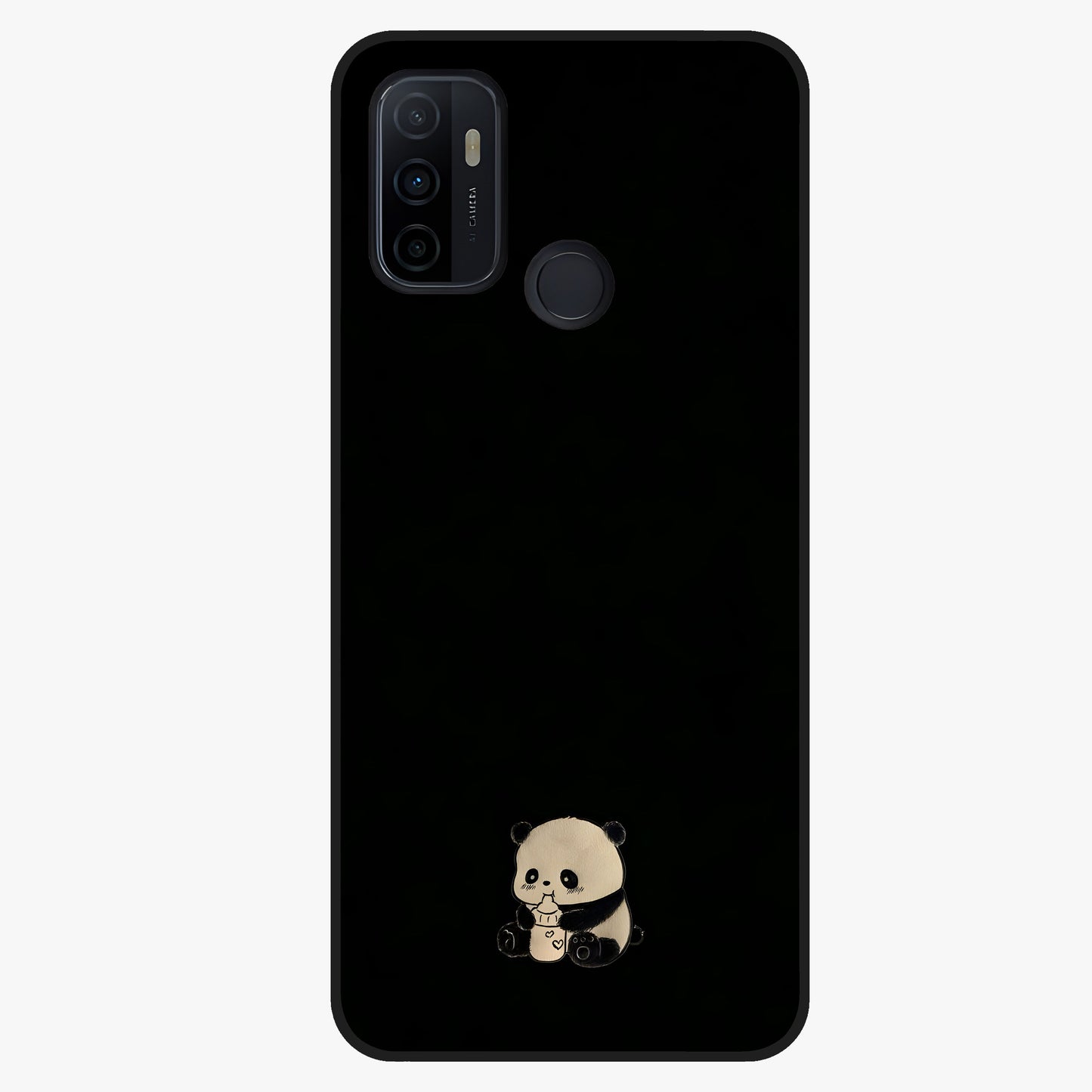 Midnight Panda Love Glass Case showing flat back view with cute panda themed artwork and glossy glass finish.