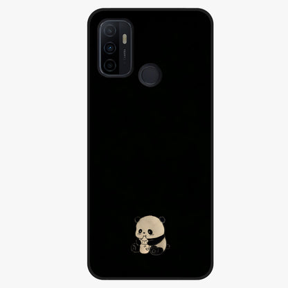 Midnight Panda Love Glass Case showing flat back view with cute panda themed artwork and glossy glass finish.