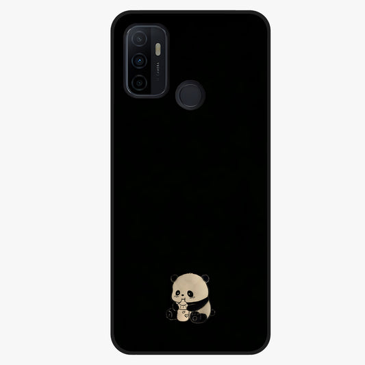 Midnight Panda Love Glass Case showing flat back view with cute panda themed artwork and glossy glass finish.