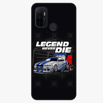 Midnight Racing Legacy Glass Case showing flat back view with sleek racing inspired artwork and glossy glass finish.