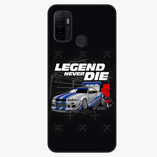 Midnight Racing Legacy Glass Case showing flat back view with sleek racing inspired artwork and glossy glass finish.