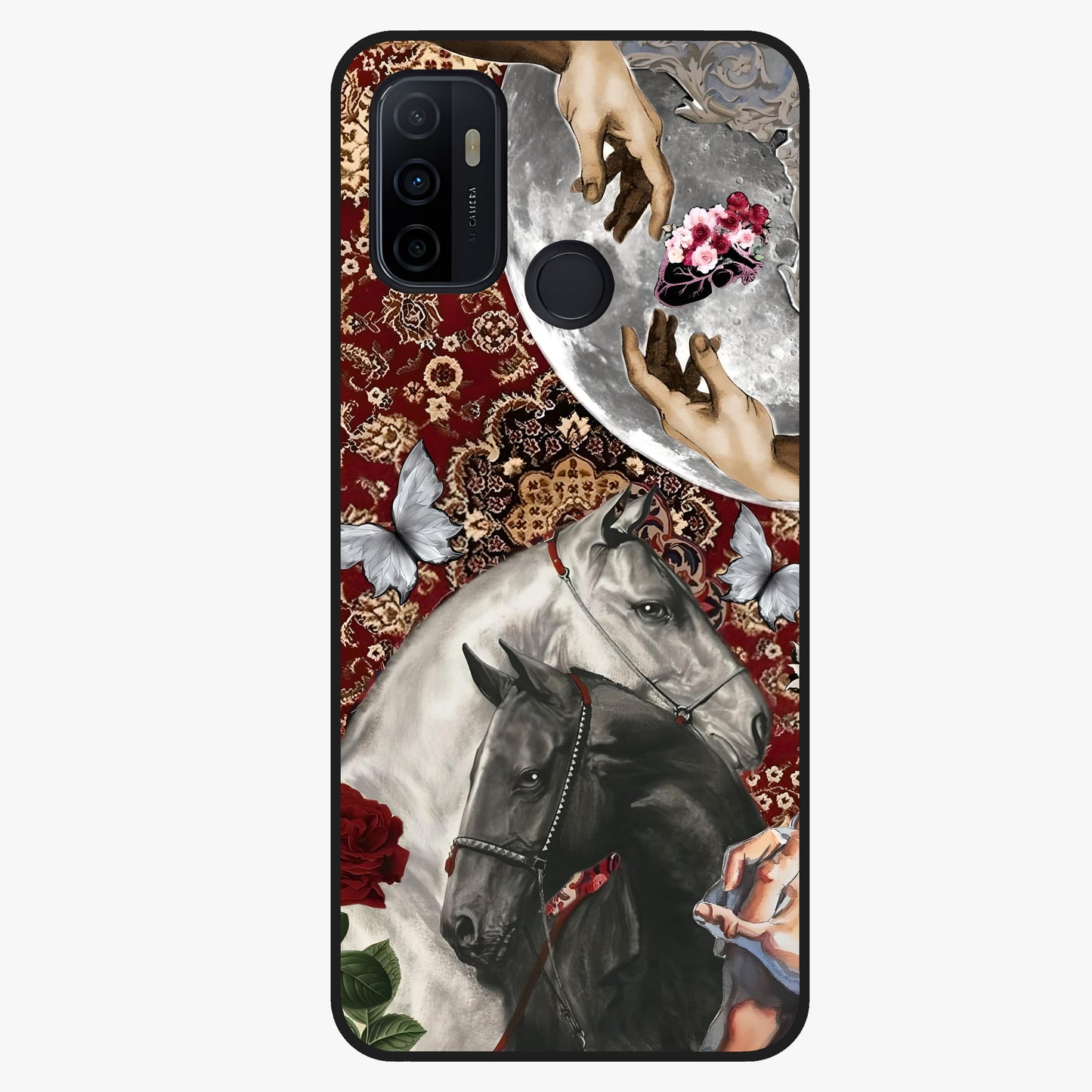 Moonlit Royal Stallion Glass Case showing flat back view with majestic horse under moonlight artwork and glossy glass finish.