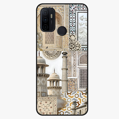 Mughal Marble Legacy Glass Case showing flat back view with intricate Mughal inspired marble pattern and glossy glass finish.