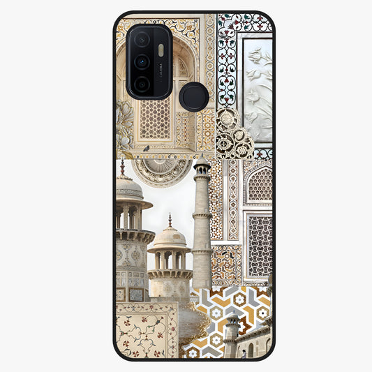 Mughal Marble Legacy Glass Case showing flat back view with intricate Mughal inspired marble pattern and glossy glass finish.