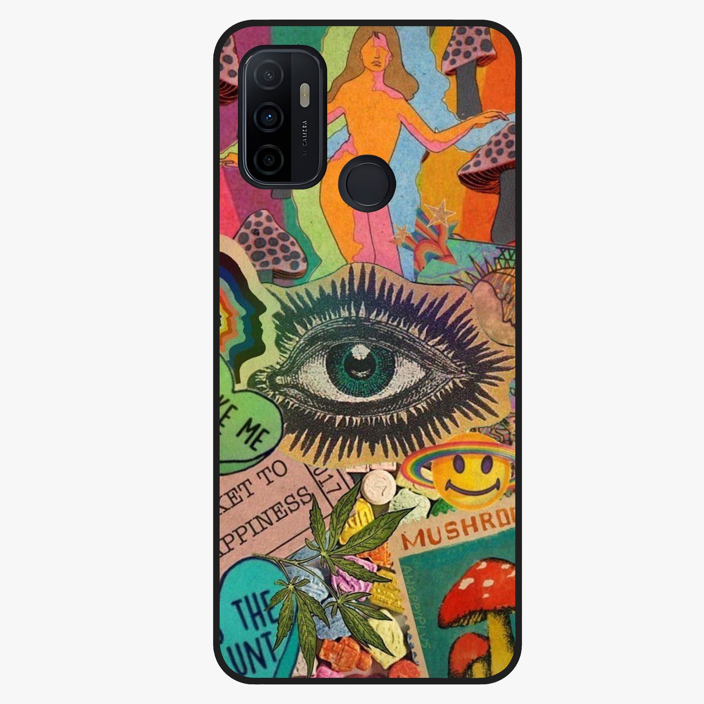 Mystic Eye Wonderland Glass Case showing flat back view with mystical eye themed artwork and glossy glass finish.