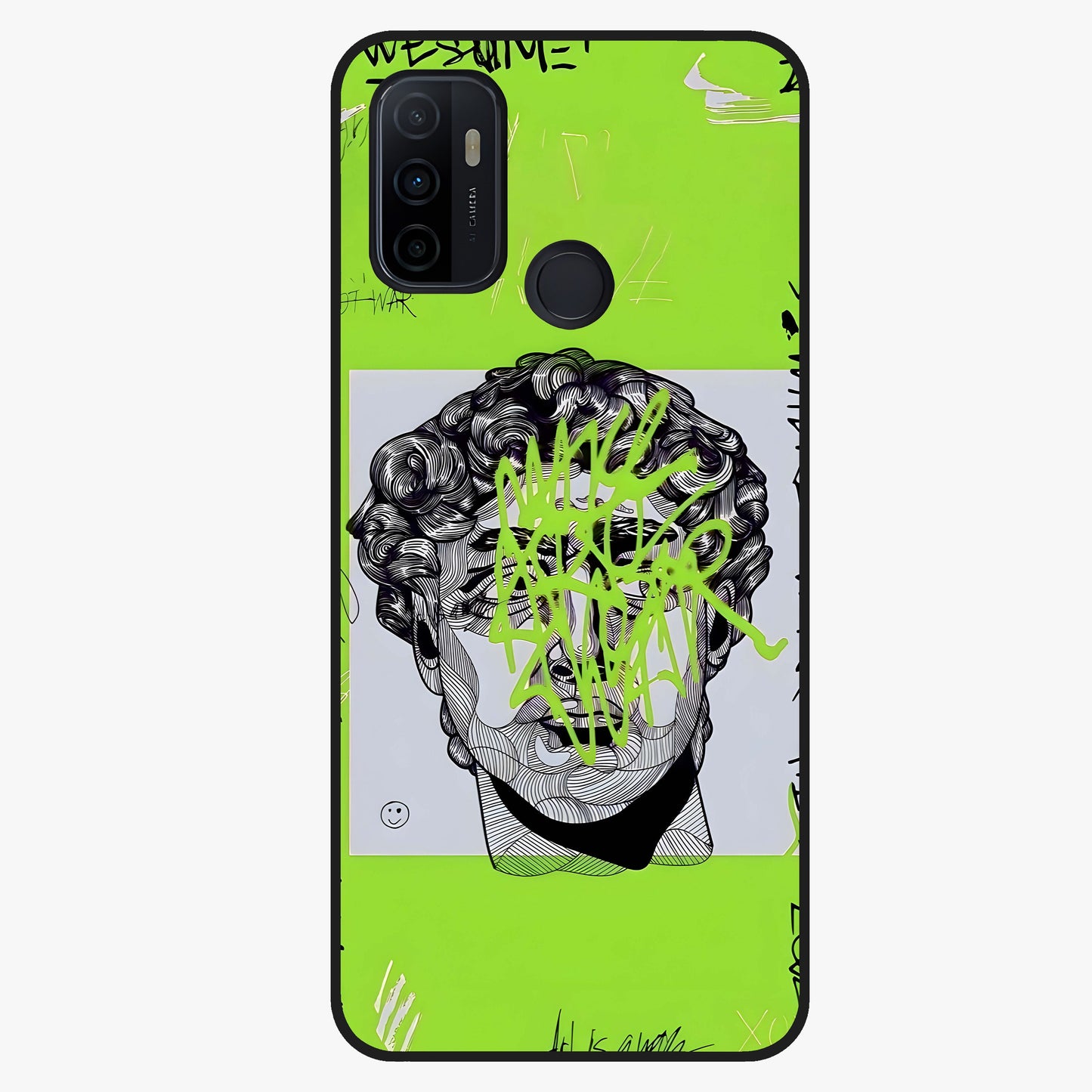 Neo Graffiti Rebellion Glass Case showing flat back view with vibrant graffiti artwork and glossy glass finish.