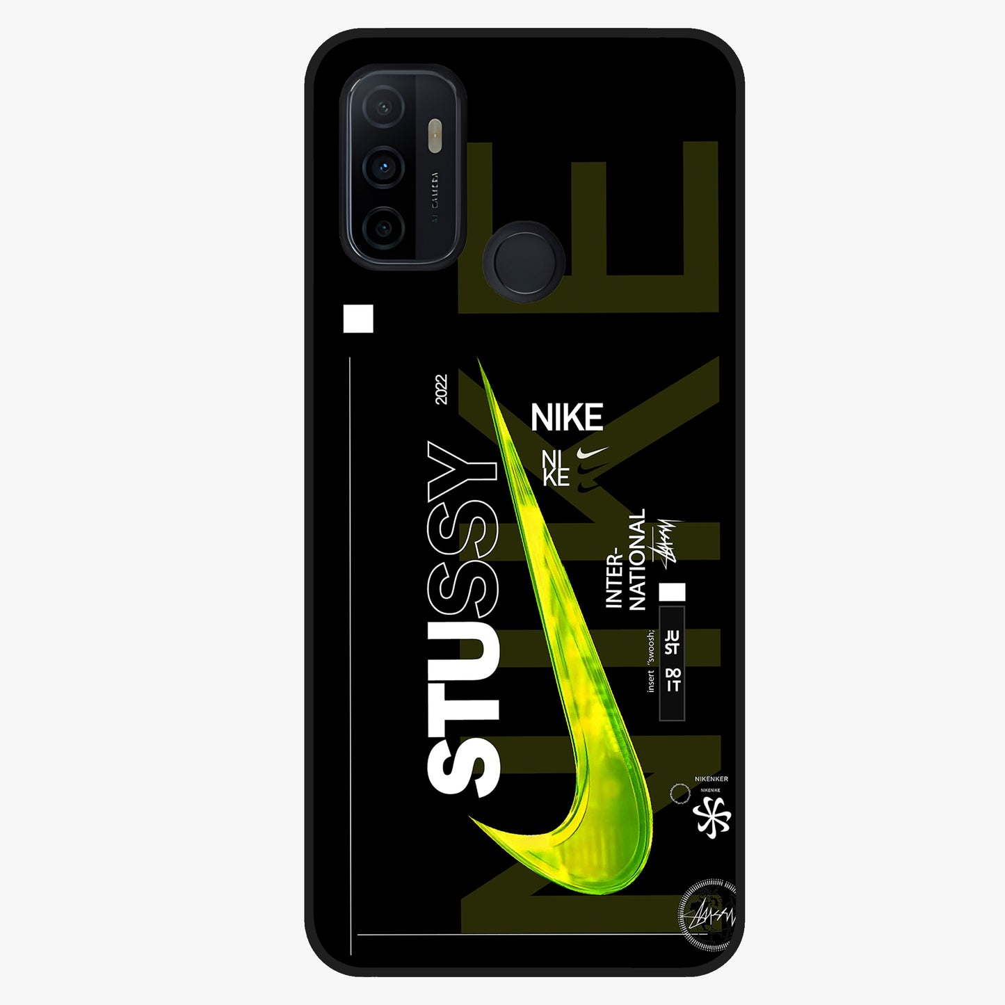 Neon Street Edition Glass Case showing flat back view with neon street style artwork and glossy glass finish.