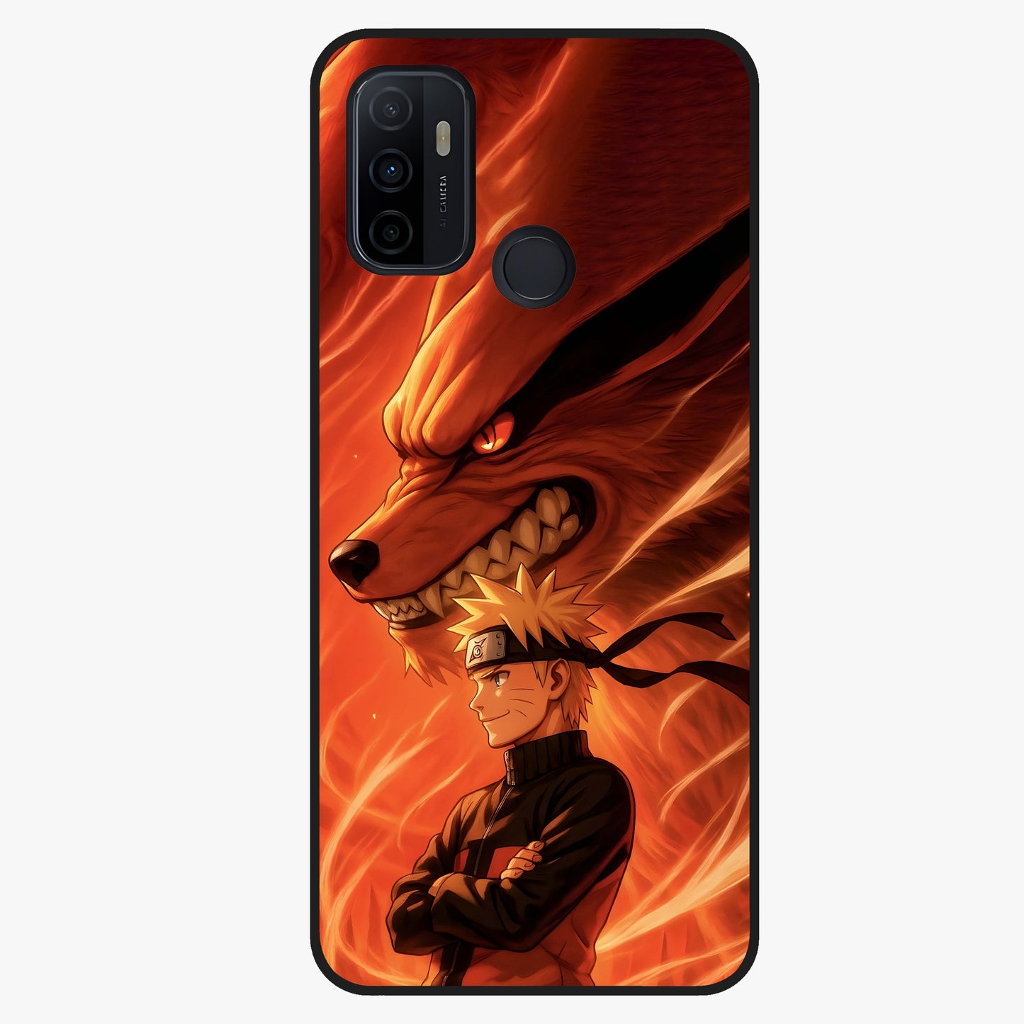 Nine Tails Legacy Glass Case showing flat back view with powerful nine-tailed fox inspired artwork and glossy glass finish.