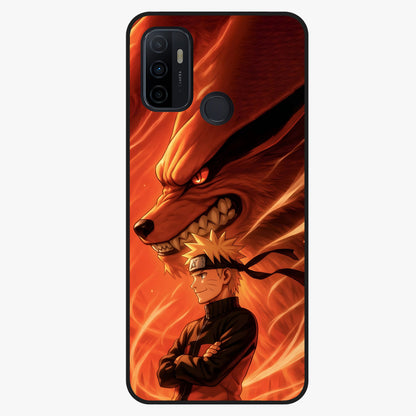 Nine Tails Legacy Glass Case showing flat back view with powerful nine-tailed fox inspired artwork and glossy glass finish.