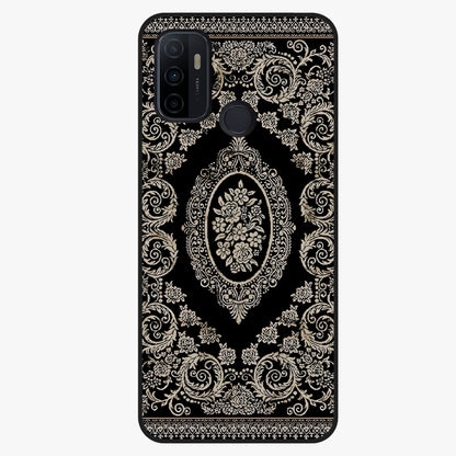 Noir Bloom Elegance Glass Case showing flat back view with elegant dark floral artwork and glossy glass finish.
