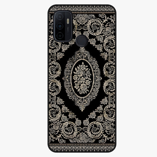 Noir Bloom Elegance Glass Case showing flat back view with elegant dark floral artwork and glossy glass finish.