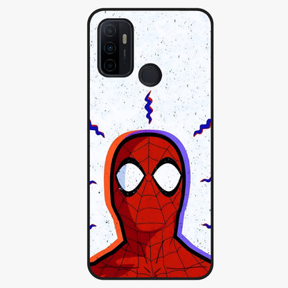 Omg Spiderman Glass Case showing flat back view with bold superhero inspired artwork and glossy glass finish.