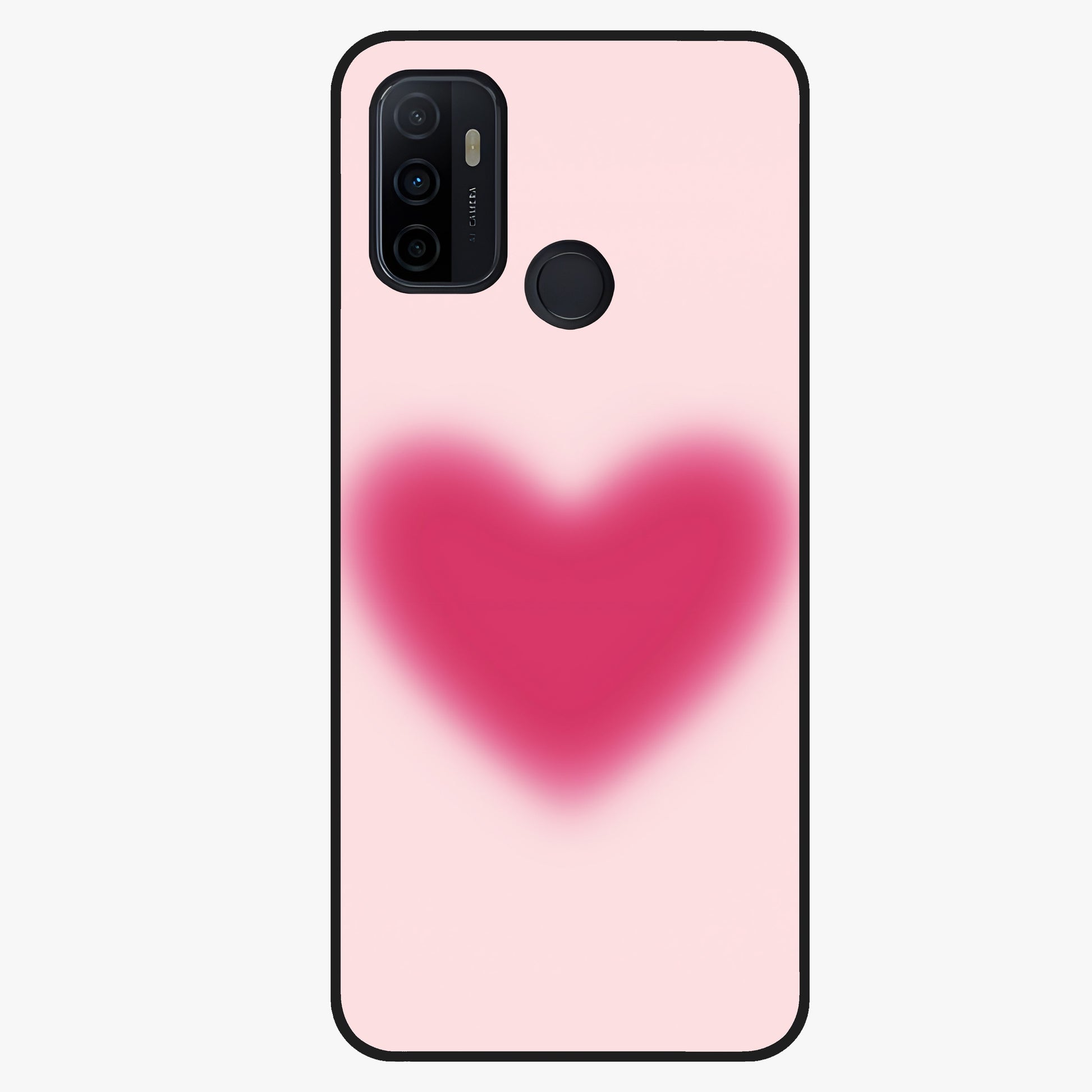 Pink Aura Heart Glass Case showing flat back view with glowing heart artwork and glossy glass finish.