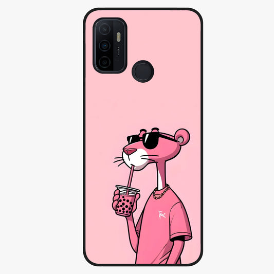 Pink Panther Glass Case showing flat back view with iconic pink panther artwork and glossy glass finish.