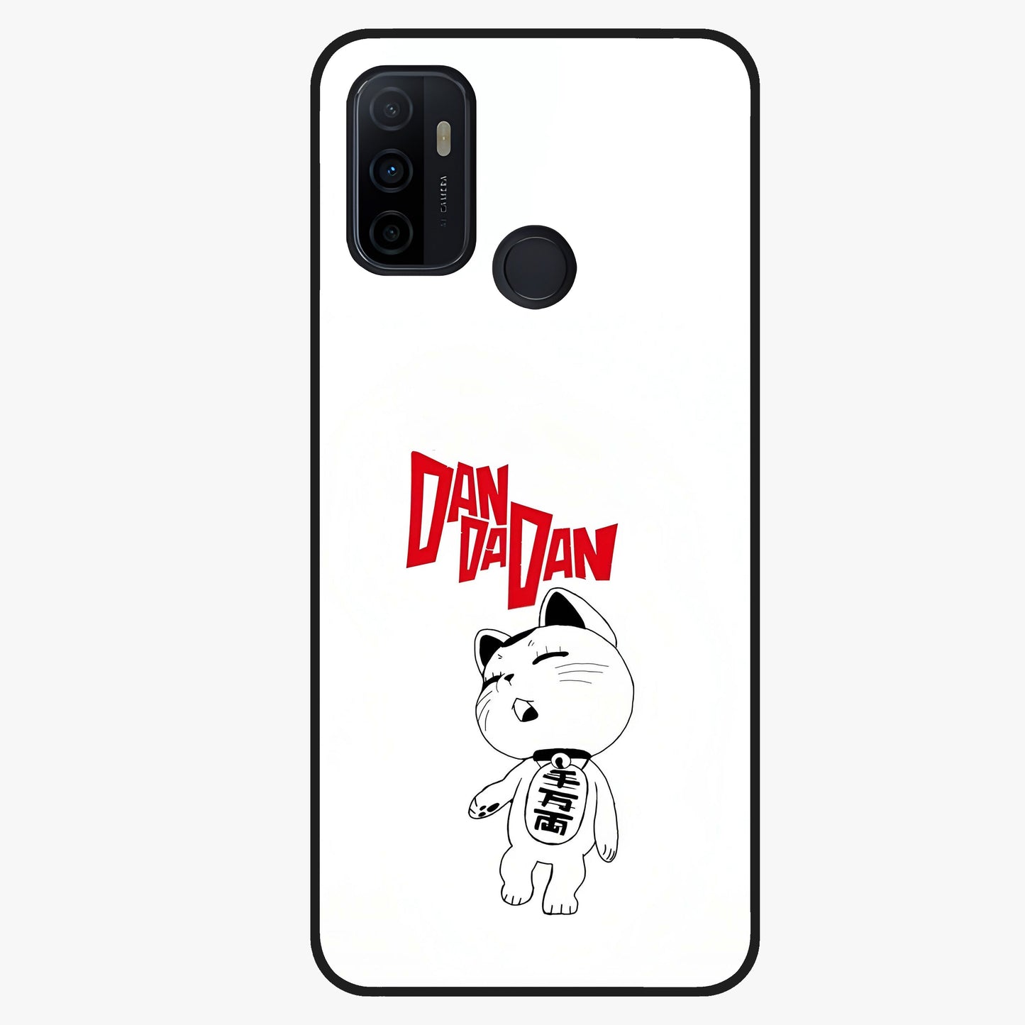 Playful Spirit Charm Glass Case showing flat back view with cheerful charm themed artwork and glossy glass finish.